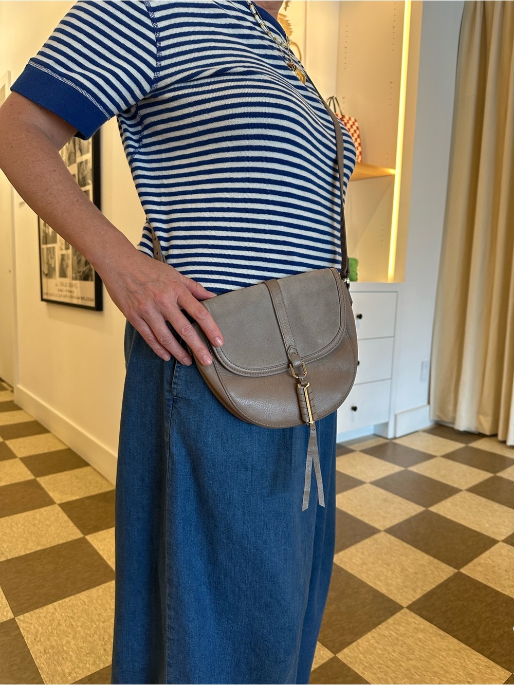 Covet Leather and Suede Grey Crossbody